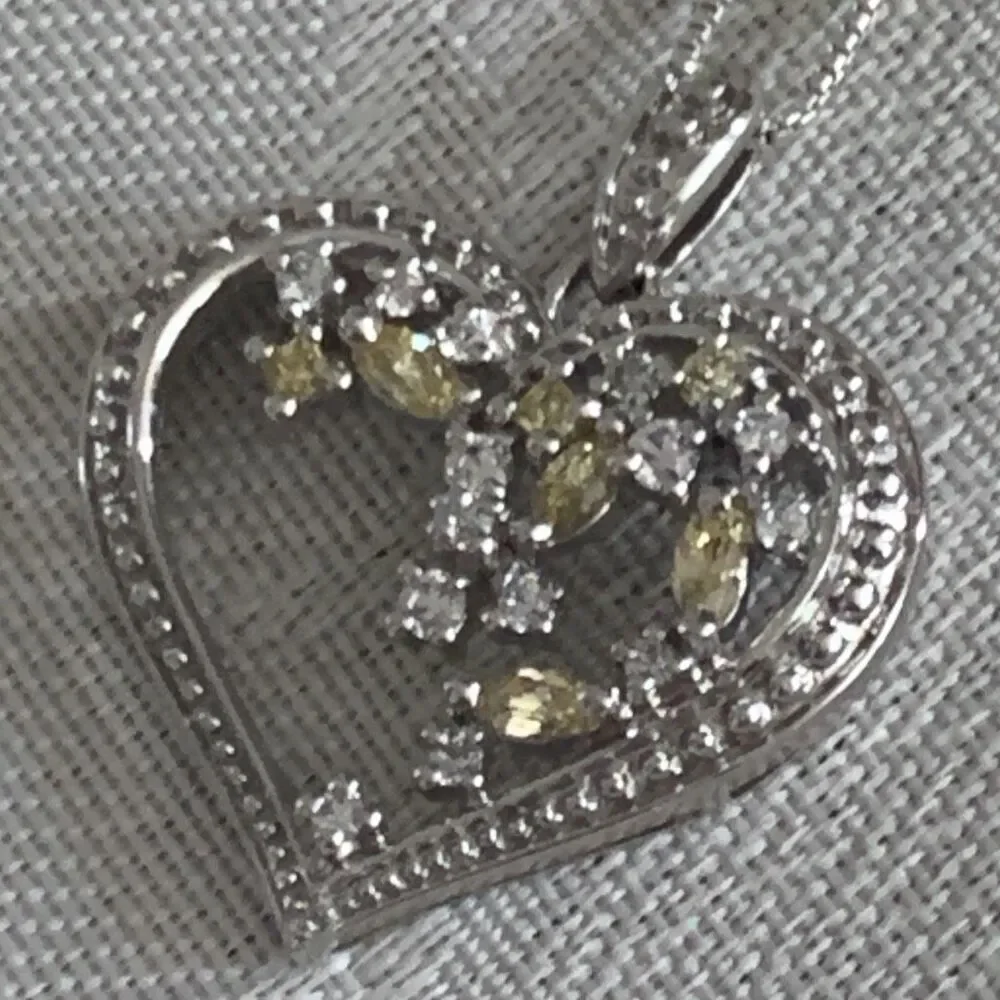 Sterling Silver 925 Heart Pendant Necklace Italy 18”‎